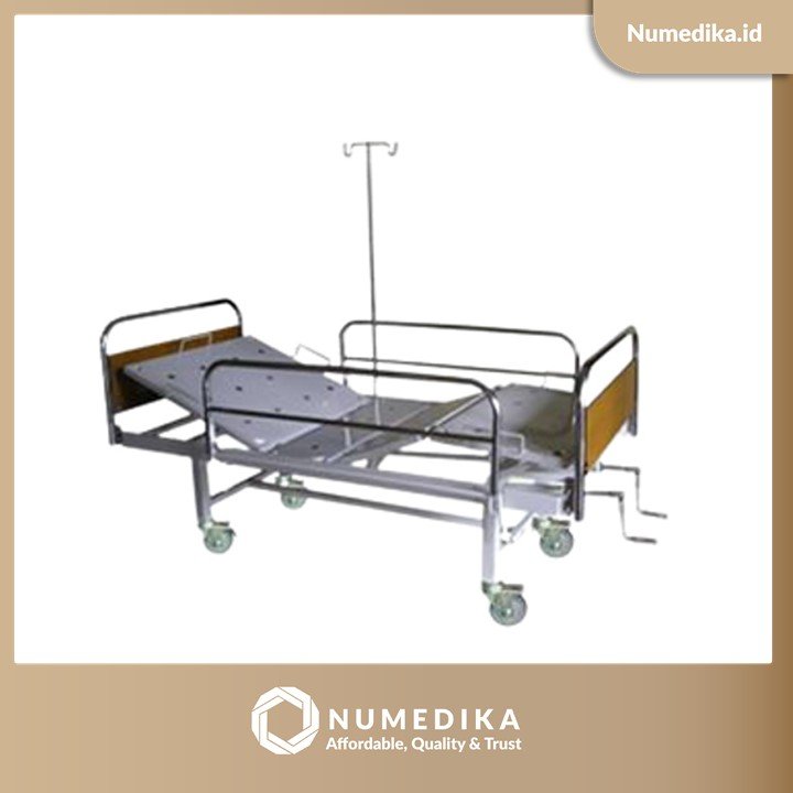 Tempat Tidur Pasien 2 Engkol MIRAII + Pengaman Samping Stainless Steel